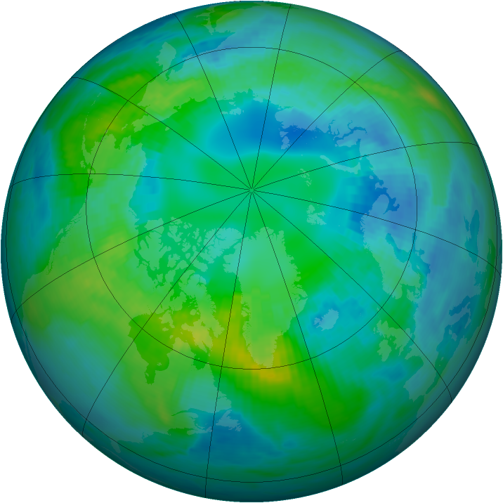 Arctic ozone map for 19 October 1990